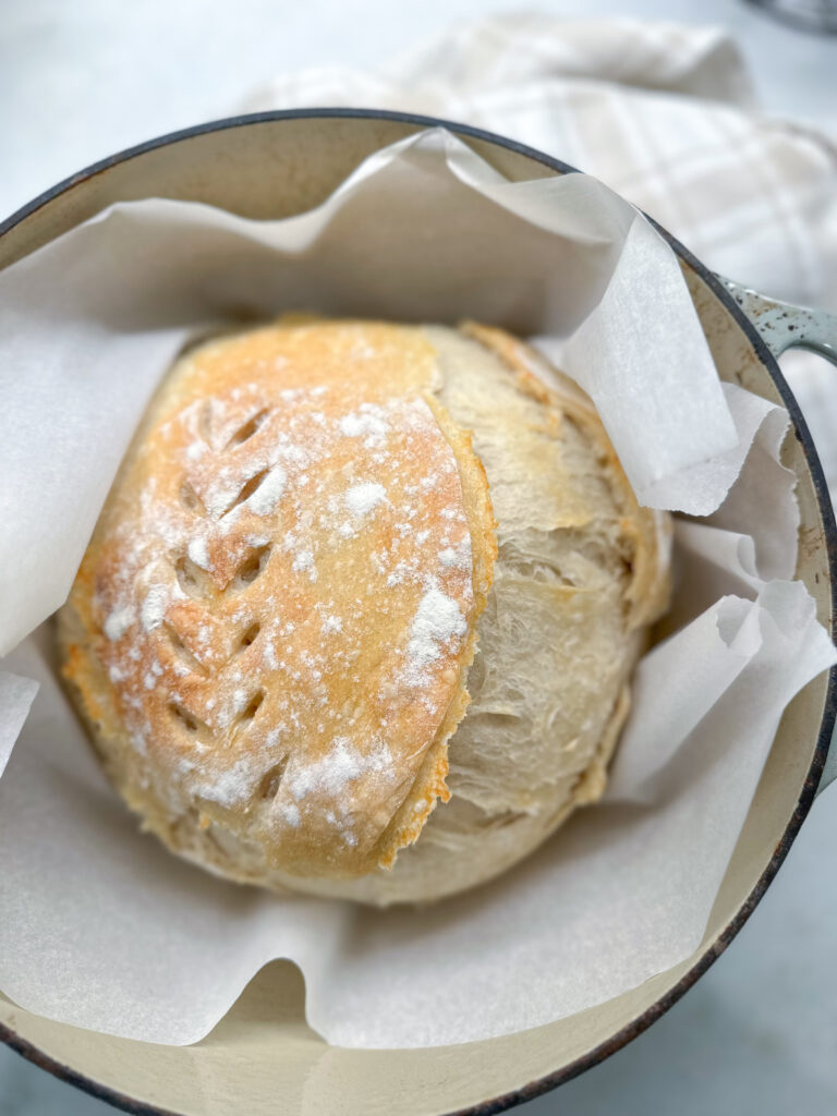 baked sourdough in dutch oven 