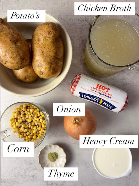 Ingredient photo for spicy sausage potato corn chowder