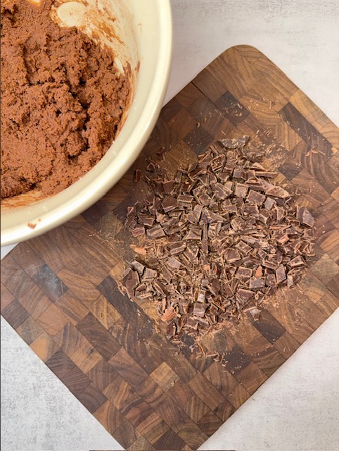 Chocolate shavings on cutting board