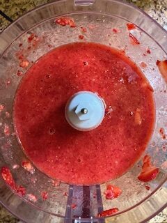 Strawberry puree in food processor