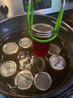 Lifting Strawberry Jam out of canner