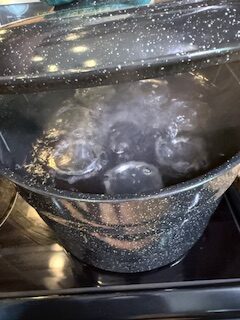 Boiling water in water bath canner