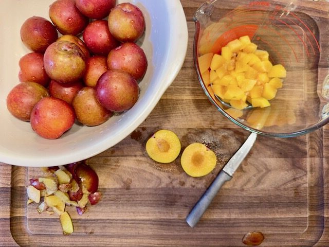 Cutting Pears on Wood Cutting Board