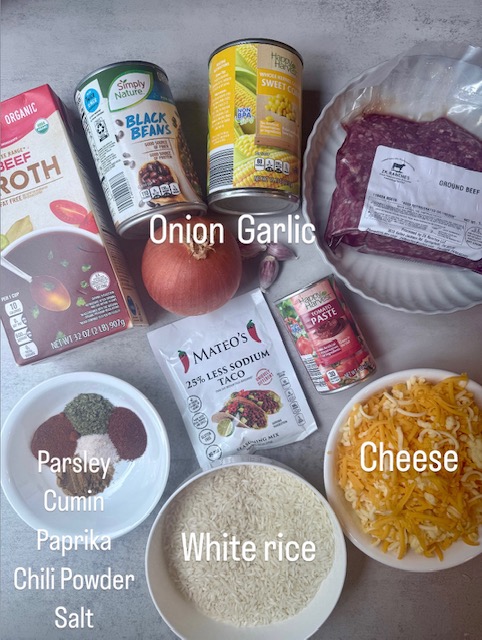 Mexican Beef and Rice Ingredients