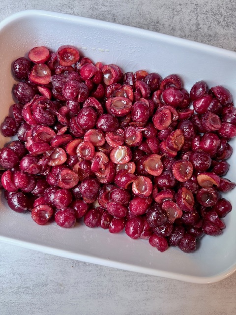 Cherries in baking dish