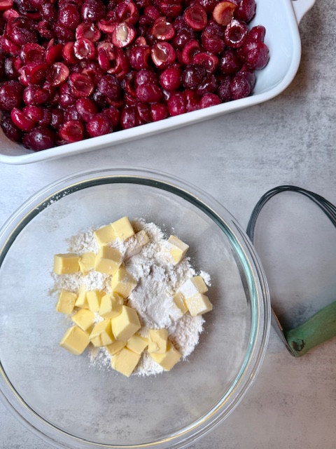 Butter and flour mixture in glass mixing bowl