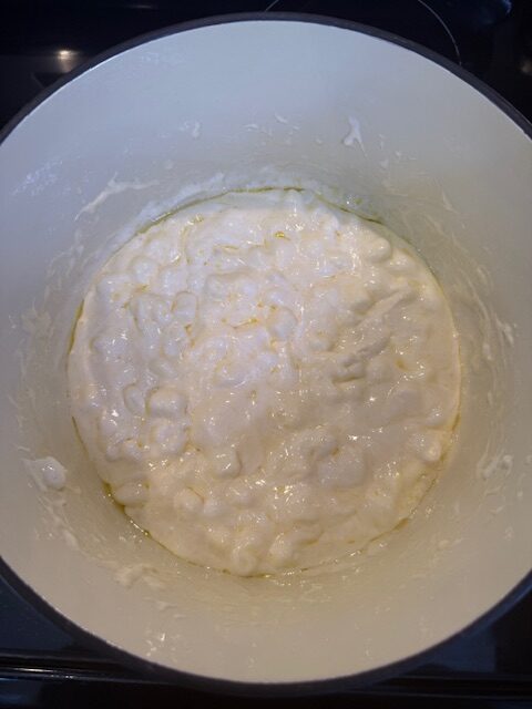 Melted Marshmallows and butter in saucepan