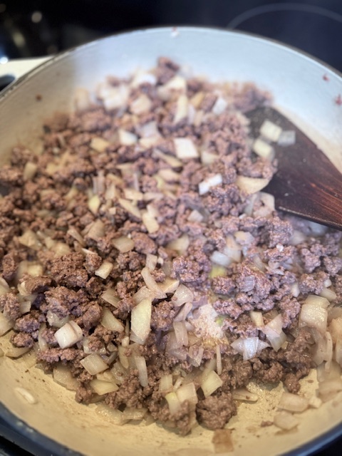 Browned ground beef and onion