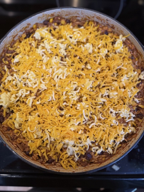 Cheese topped on mexican skillet