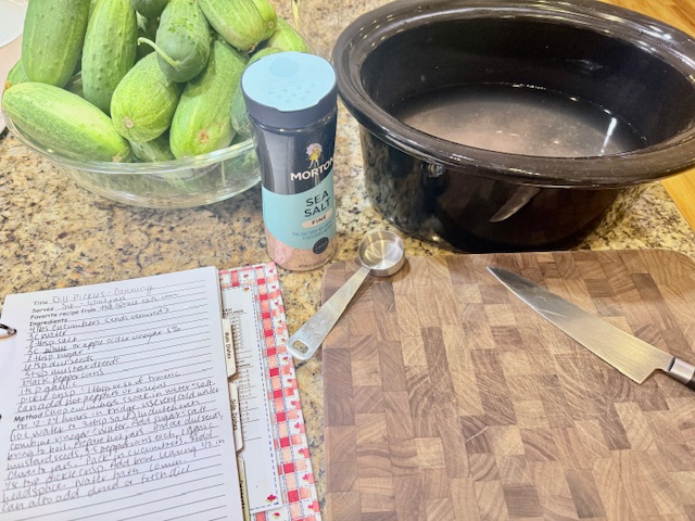 pickle recipe card with ingredients laid out